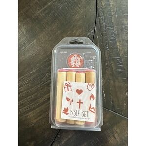Mason‎ Row Roundz Bible Set 8pc Mini Wood Rubber Stamps Religious Journaling NEW